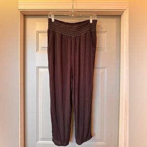 Anthropologie Brown Smocked Waist Rayon Jogger Pants High Waisted Size M